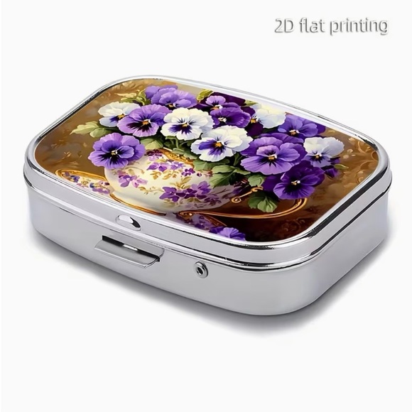 Pansy Floral Nature Inspired Pill Organizer 2-Compartment Compact Pill Case New - Picture 10 of 11